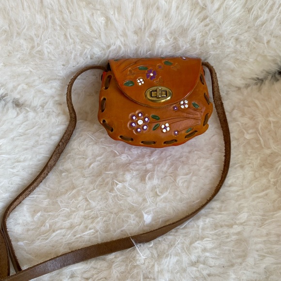 🥑100% LEATHER HANDMADE MINI BAG Mexico in orange/brown - Picture 3 of 13